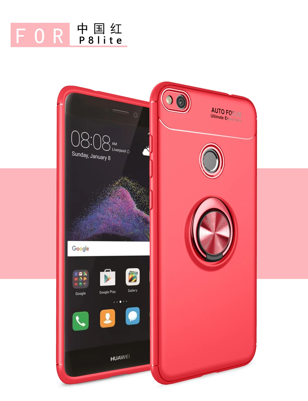 All Red Huawei P9 P8 Lite Ультратонкий бампер чехол Nova Honer 8 Lite PRA-LX1 PRA-LA1 PRA-TL10 кольцо-подставка с полное покрытие PRA LX1 LA1 TL10 - Цвет: All Red