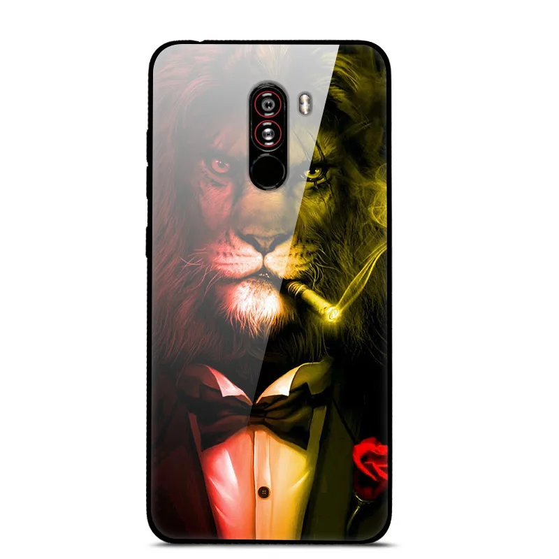 Черный зеленый Чехол для Xiaomi Pocophone F1, закаленное жесткое заднее стекло, чехол для Xiaomi Poco F1, силиконовый мягкий бампер, чехол с принтом - Цвет: Черный зеленый
