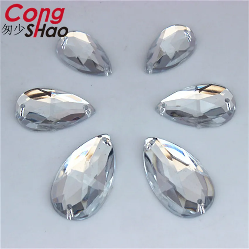 Cong shao 12*20/14*24/16*28 мм прозрачная капля груша камни Кристаллы акриловые стразы с плоским основанием Шитье 2 отверстия костюм "сделай сам" Кнопка CS603