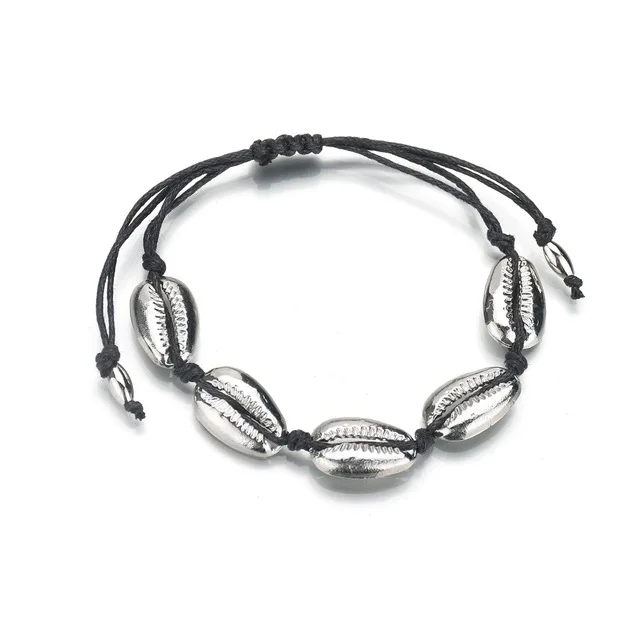 linlv black rope sil Богемский Золотой Серебряный цвет раковина Каури браслет для Женская веревочная цепочка браслет с бусинами женские модные пляжные украшения - Окраска металла: linlv black rope sil