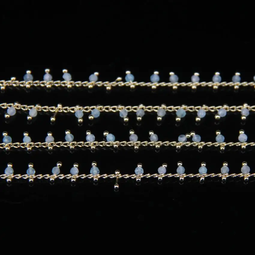 5Meter 2mm Faceted Aquamarine Rosary Chain Small Size Round Beads Gold Color Brass Wire Wrapped Necklace Sweater Chains | Украшения и