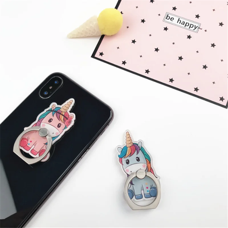 New Arrival Mobile Phone Holder Metal Finger Ring Holder Rainbow Unicorn Phone Ring Holder Cartoon Phone Stand Support