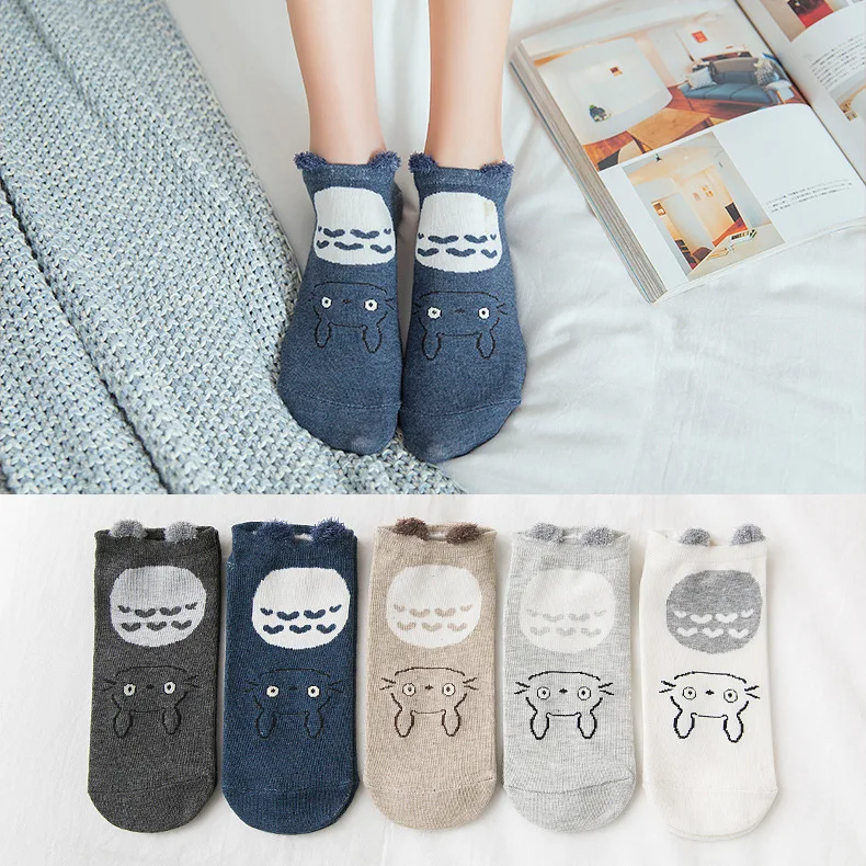 Totoro Jeseca/5 пар/лот; Новинка; женские жаккардовые носки с героями мультфильмов; тапочки; милые женские короткие носки Kawaii; сезон весна-лето; нескользящие носки - Цвет: Totoro