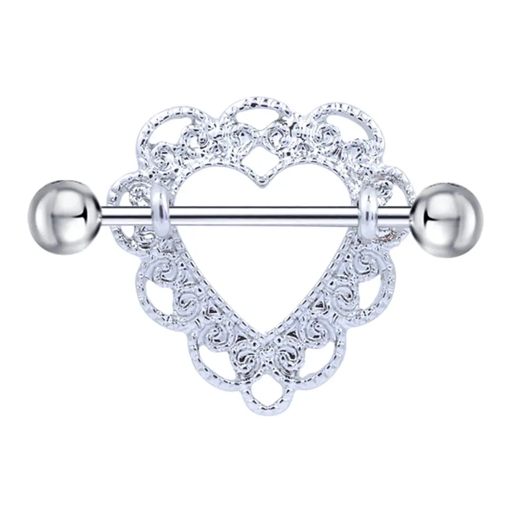 silver 1 пара сексуальные Кристальные сердечки с сердечками соска бар кольца кольцо для соска Пирсинг в форме гантели ювелирные изделия для женщин CX17 - Окраска металла: silver