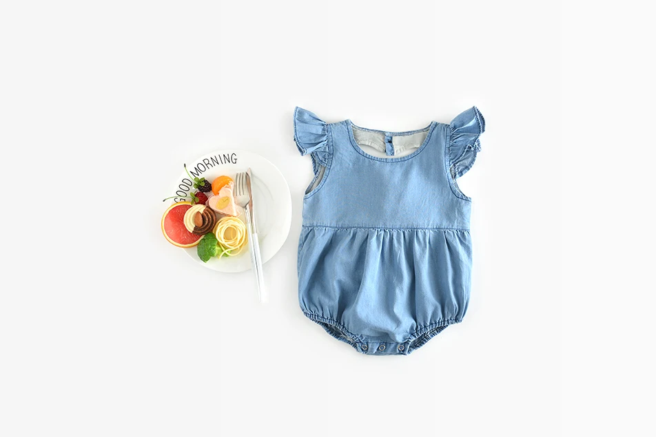 [Bosudhsou] tx-5 Newborn Baby Girl Romper Fly Sleeve Denim Clothes Cute Bebes Summer Outfit Sunsuit Jumpsut Children Clothing | Детская