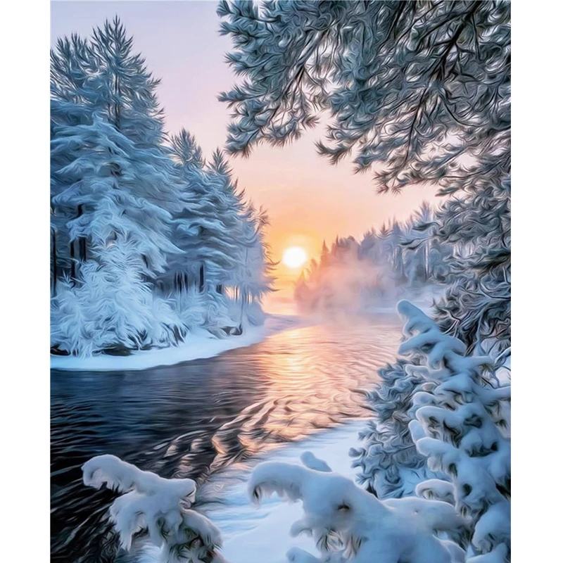 

5d Diy Diamond Painting Embroidery Cross Stitch Full Square Landscape / Round Mosaic Rhinestone Cedar Sunrise