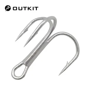 Тройные рыболовные крючки OUTKIT, 20 шт.B, Высокоуглеродистая сталь, серебристые жесткие приманки, круглые гнутые тройные искусственные приманка на рыболовные крючки, размеры 2 4 6 8