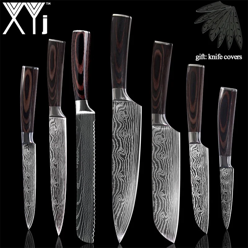 7 Pcs knife XYj кухонные ножи, нож из нержавеющей стали, инструменты, Новое поступление, цветов, деревянная ручка, инструменты для приготовления фруктов, овощей, мяса, аксессуары - Цвет: 7 Pcs knife