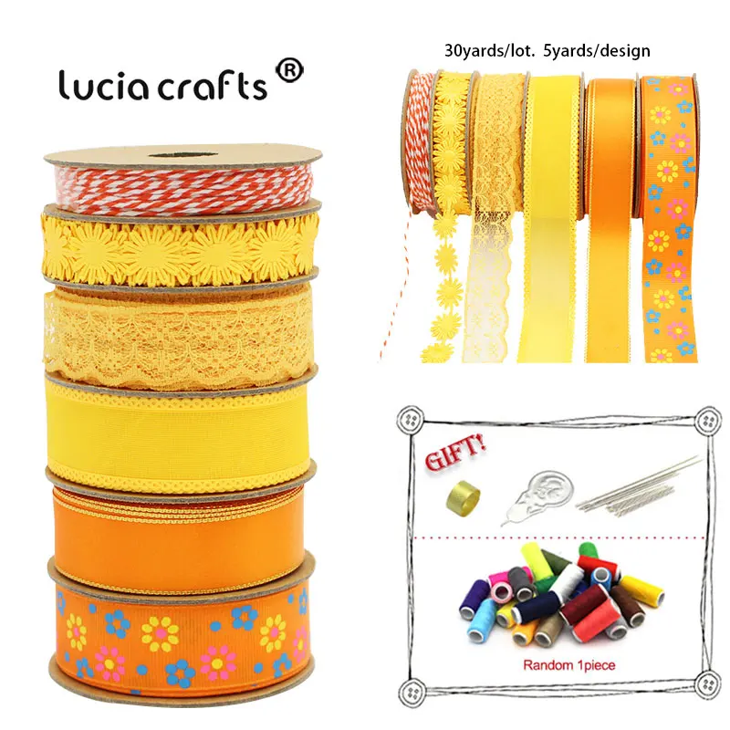 Color 10(1-25mm) 30 ярдов(5 ярдов/дизайн) смешанный стиль печатных атласная органза корсажные ленты отделка Кружева DIY Упаковка подарков вечерние украшения для свадьбы - Цвет: Color 10(1-25mm)