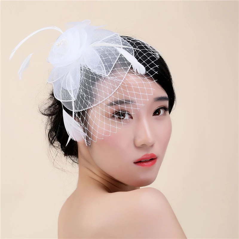 Фата свадебная с жемчугом и белым пером 2018 горячая распродажа BC0030|wedding veil|bridal