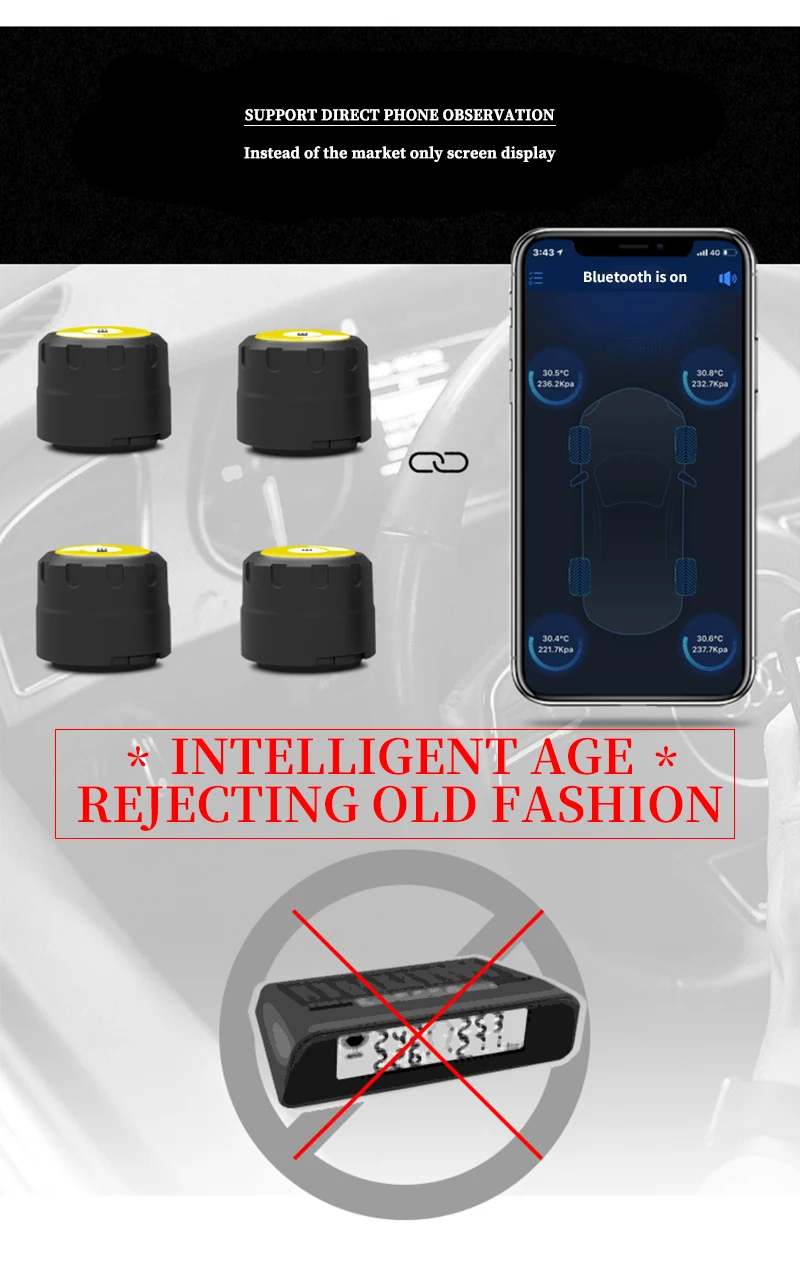 Автомобильный манометр FELYBY, индикатор контроля давления в шинах, Bluetooth 4,0, датчик контроля колпачка, сигнализация высокого давления, автостайлинг, диагностика