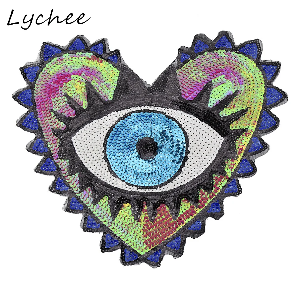 Lychee Блестящие Блестки в форме сердца злые глаза вышитые нашивки аппликация