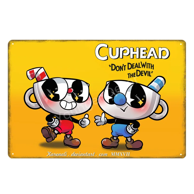 Металлический постер Funko Pop Cuphead для видеоигр мугман дьявол легендарный настенный