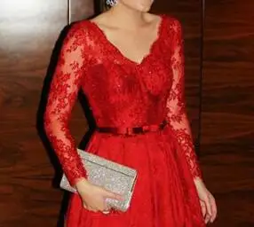 Сексуальные женщины с длинными рукавами пром платья красный вечернее платье ну