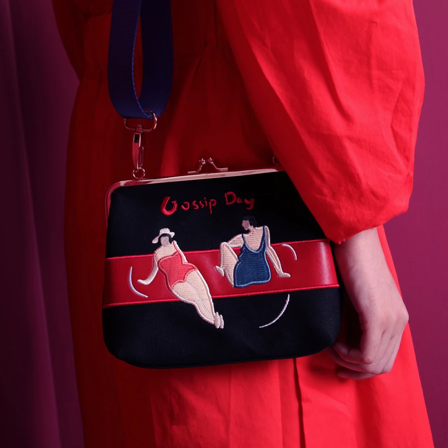 YIZISToRE винтажные парусиновые комбинированные Сумки из искусственной кожи с вышивкой в стиле ретро мини-сумки-мессенджеры для женщин в один день серии [FUN KIK]