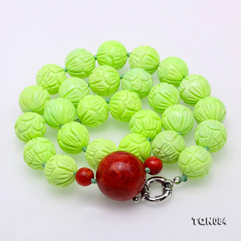 JYX Bohimia style Turquoise Necklace 16-16.5mm Green Round Beads dotted Red 9-25mm Coral Pendant 21&quot beautiful figure | Украшения и