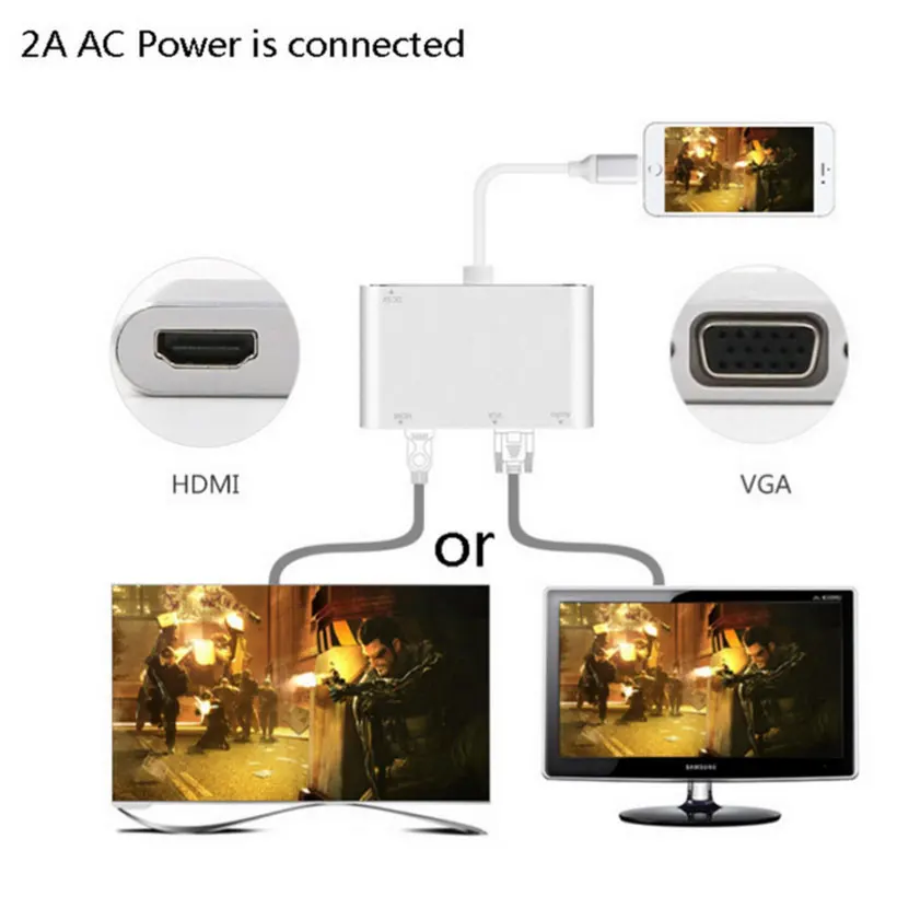 Совместимому с HDMI VGA Аудио Headpone адаптер воспроизводить музыку + кабель для