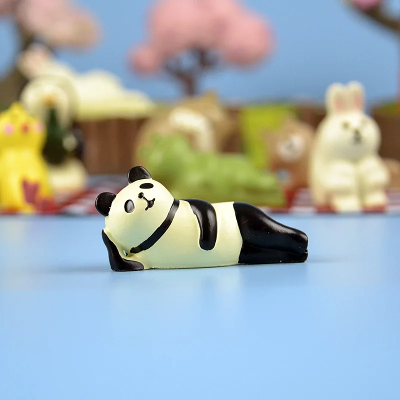 lying side panda Японский каваи мультфильм лягушка птица белый медведь панда прогулки в парке упражнения миниатюрная фигура дерево лужайка пень мебель игрушка - Цвет: lying side panda