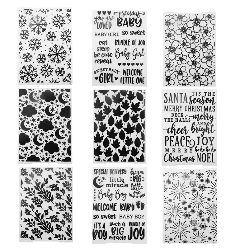 

10 Styles Flowers Words Plastic Template Craft Embossing Folders for DIY Scrapbooking and Paper Card Making Decoration Supplies