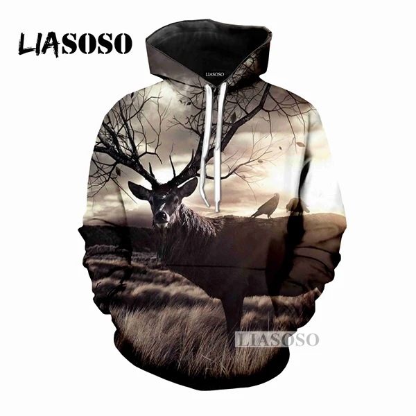 4 LIASOSO, новинка, повседневные, забавные, с оленем, лосем, деревьями, снегом, с 3D принтом, для женщин и мужчин, толстовки с капюшоном, свитера, пуловер, Harajuku, уличная одежда, X0254 - Цвет: 4