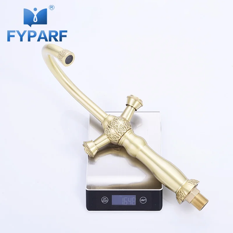 

FYPARF Gold Bathroom Faucet Waterfall Tall Tap Dual Handle Mixer Water Sink Faucet Cold Hot Brass Vintage Sinks Bathroom Taps