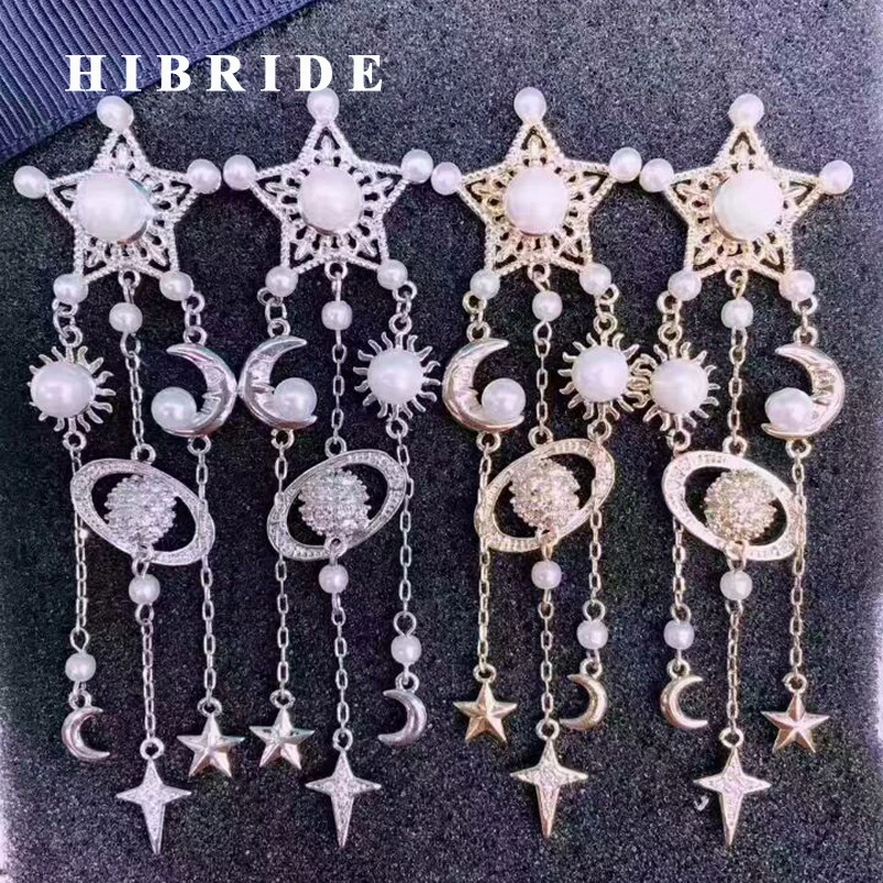

HIBRIDE Bohemia Style Moon Star Long Drop Earrings For Women Big Gold Color Women Bridal Earring Brincos Bijoux GIfts E-511