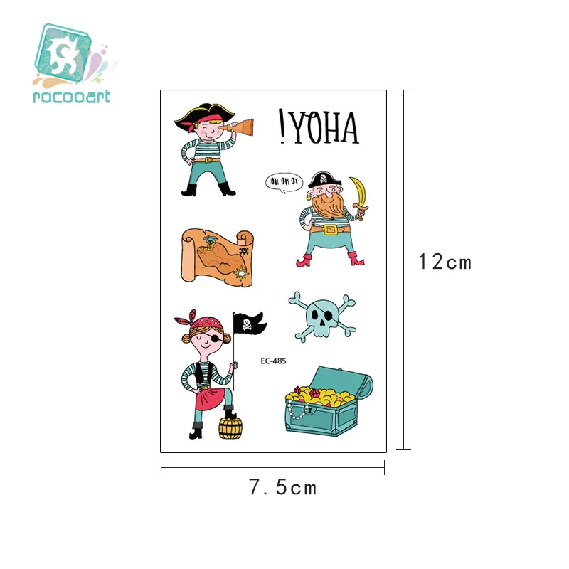 Rocooart, мультяшная Пиратская татуировка для мальчика, милая поддельная татуировка, Детская татуировка, временная татуировка, боди-арт, водостойкая временная татуировка, наклейка