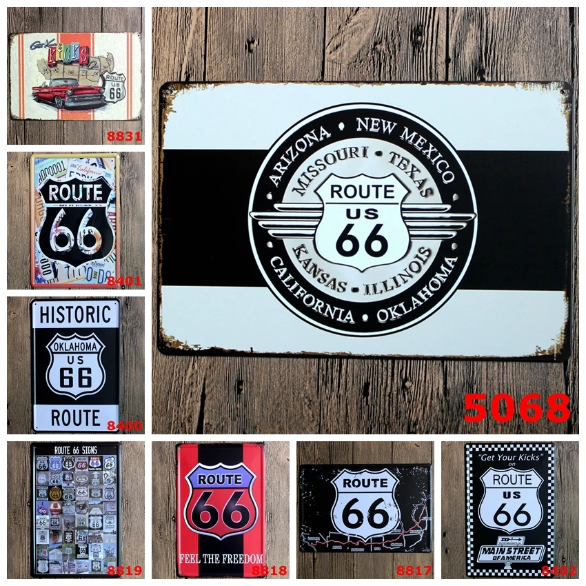 Route 66 жестяная табличка с логотипом винтажная металлическая Настенная Наклейка