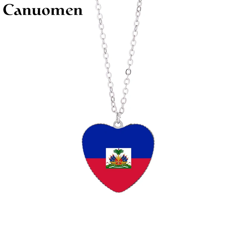 Canuomen Haiti кулон в форме флага ожерелья 25 мм сердце стекло кабошон Куба Ямайка список Карибского флаги стран женщин ювелирные изделия