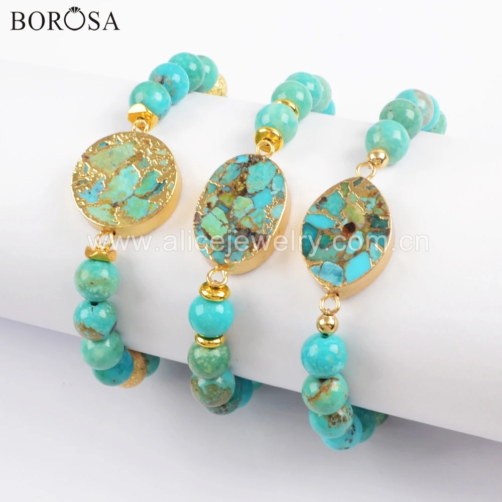 BOROSA 4 шт. модный медный браслет с подвеской натуральная бирюза с 8 мм синими камнями бусины браслеты G1719