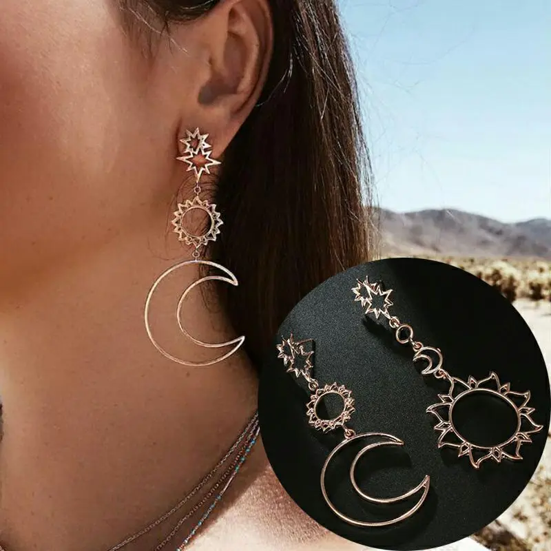 Модные длинные висит серьги для Для женщин Sun Moon Висячие Bijoux (украшения своими