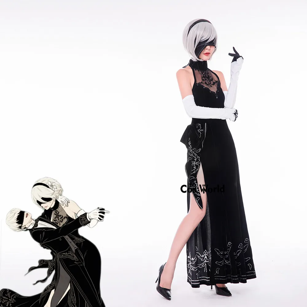 2B NieR Automata Heroine jorha № 2 № 9 Тип B Тип S Cheongsam вечернее платье униформа ласточкин хвост плащ, костюм для косплея - Цвет: 2B