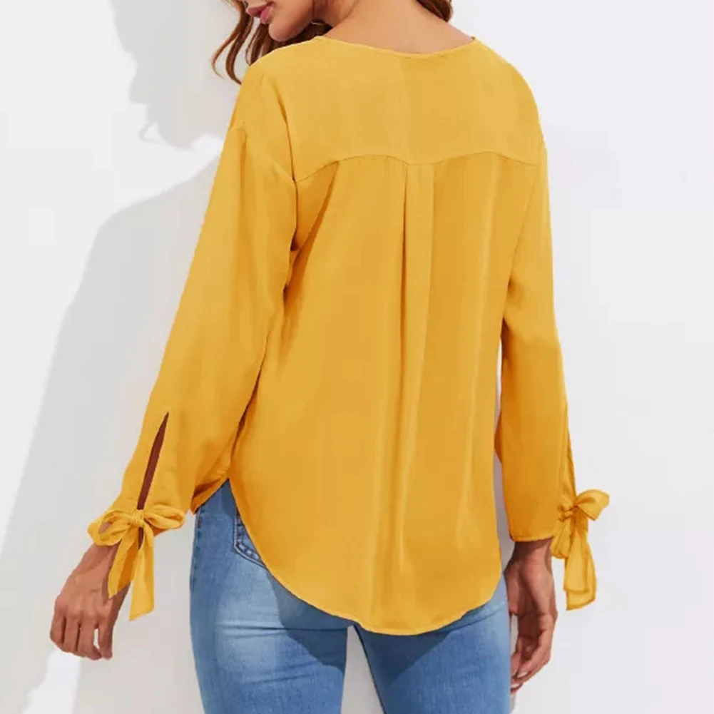 С длинным рукавом осень лук узел Fabala кружева v образным вырезом случайные