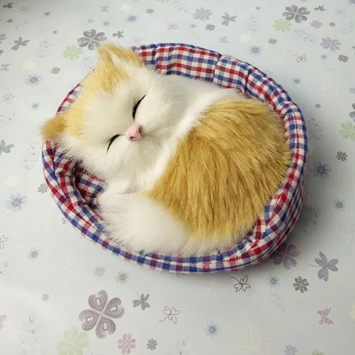 a little yellow Дизайн Kawaii Имитационные, издающие звук спящие кошки плюшевые игрушки с гнездом детский любимый день рождения Рождественский подарок B0934 - Цвет: a little yellow