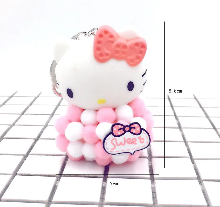 Милый брелок Hello Kitty с мультяшным бантом цепь ключом помпон для женщин креативный