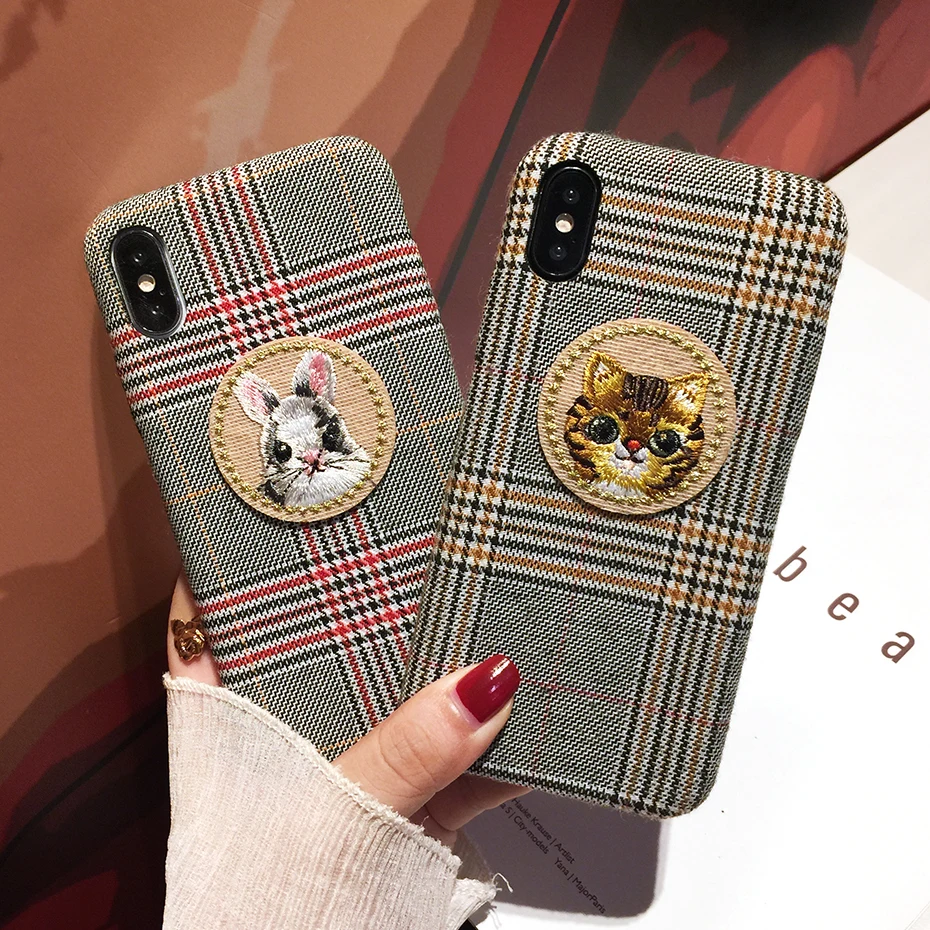 Qianliyao Милая кошка, кролик панда чехол для телефона для iphone X XS Max XR 7 8 6 6S Plus 11 Pro Max чехол s круглая заплатка Ткань задняя крышка