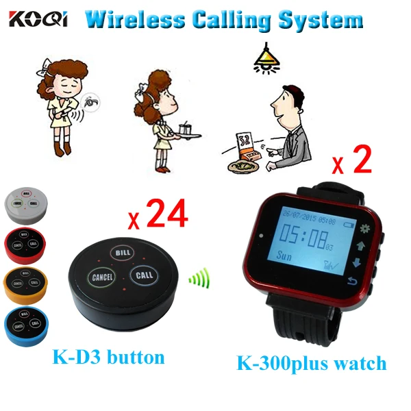 Wireless Watch Wrist Pagers System K-300plus-red For Hospital Restaurant Calling Waiter Service Wireless Calling Launch Button