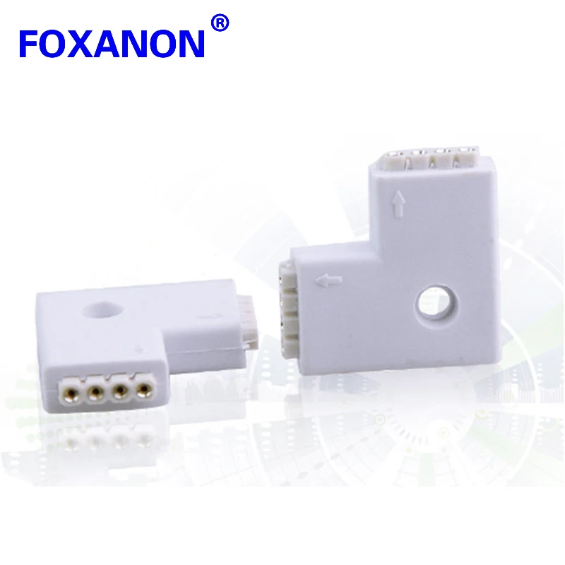 Foxanon бренд 4pin RGB Светодиодная лента l тип Угловой Соединитель зажим кабель Led L