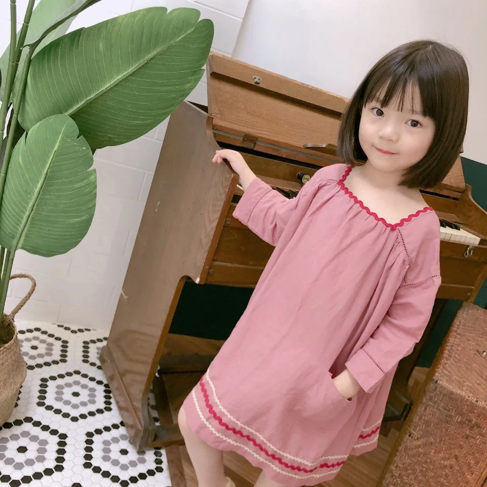 kids dresses for girls baby girl clothes Retro red bean paste color loose dress 2019 new design lovely | Детская одежда и обувь