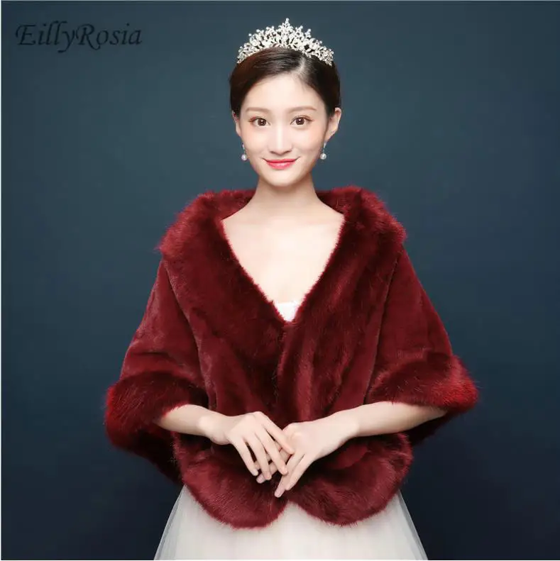 picture color Бордовые женские накидки из искусственного меха для невесты элегантные Новые свадебные платья вечерние накидки Свадебные Болеро зимние куртки новое поступление - Цвет: picture color