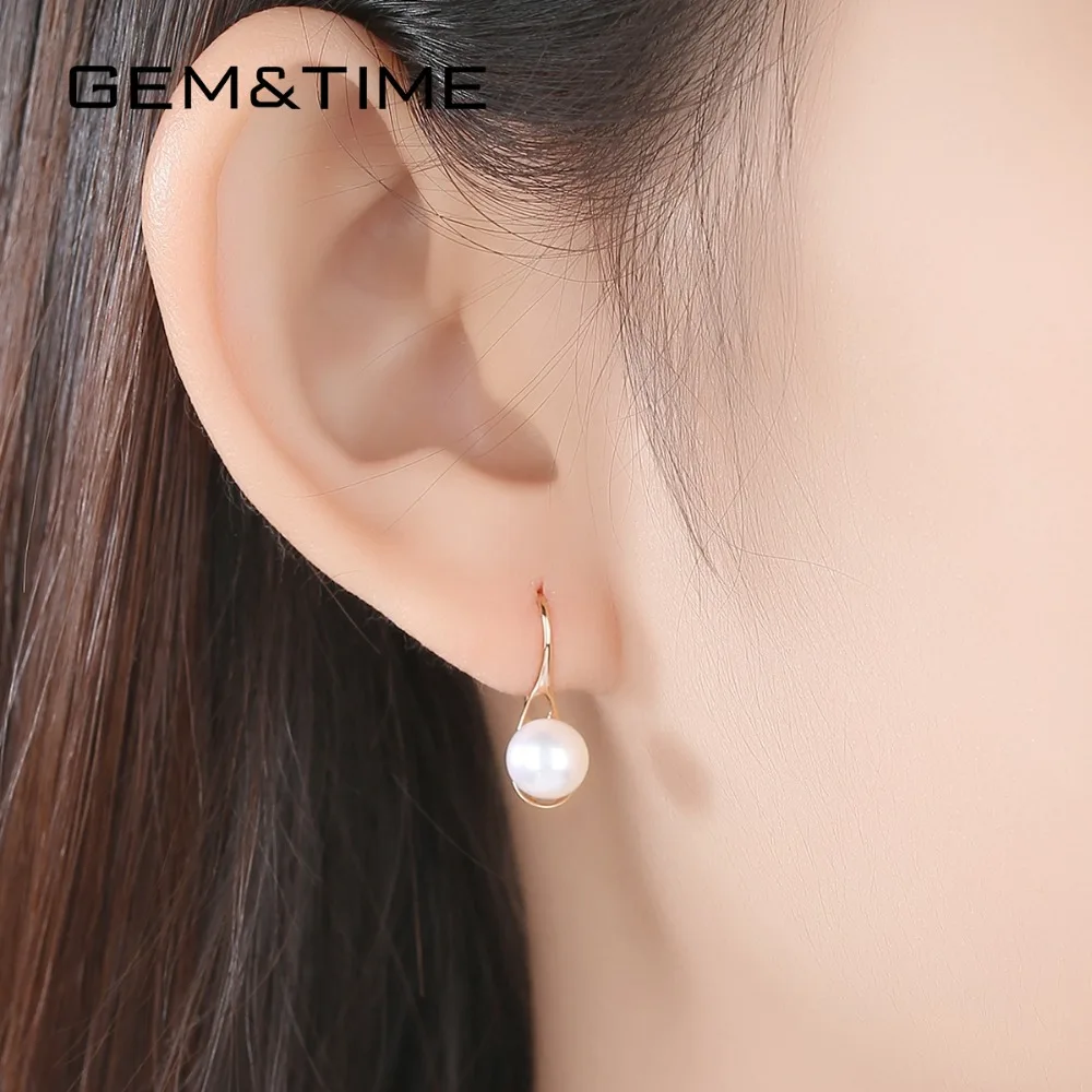 Gem& Time, 18K золото и розовое золото, серьги-капли для женщин, для свадьбы, помолвки, натуральный пресноводный жемчуг, Brincos AU750 E18011