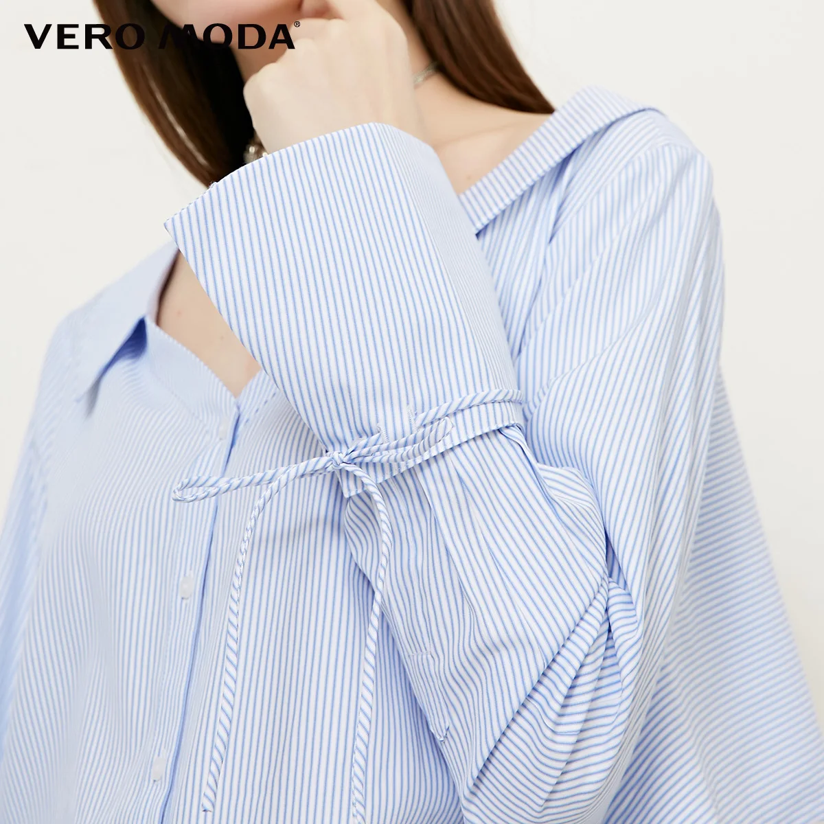 Vero Moda 2019 Весна Лето Новая женская рубашка с отложным воротником в полоску