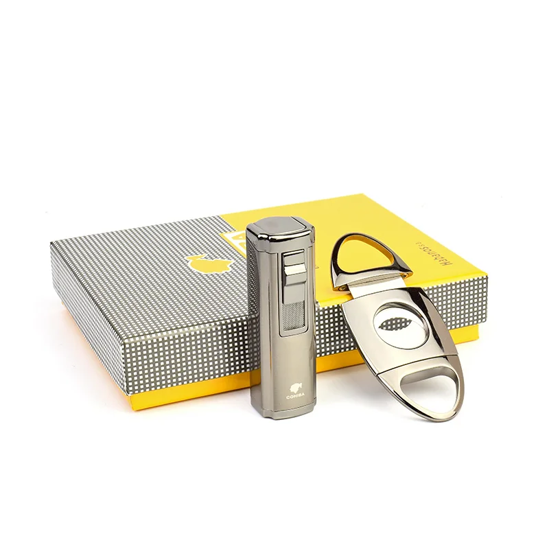 

Сигаретная Зажигалка COHIBA с 3 фонарь ками и резаком для сигар
