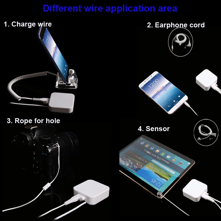 20pcs Wholesale 1 Channel Alarm System Rope Sensor Earphone Port Alert Anti-theft Machine Charge Retail store EXhibition