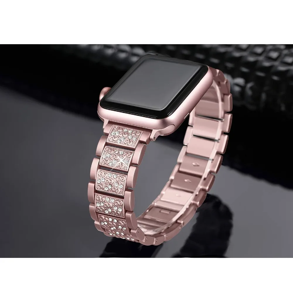Розовое золото для Apple Watch band 40/44/42/38 мм Женский браслет с бриллиантами series 4 3 iWatch из