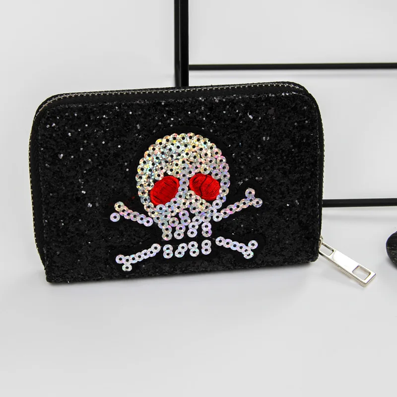 Модные женские кошельки маленький блестящий кошелек с черепом короткий крутой
