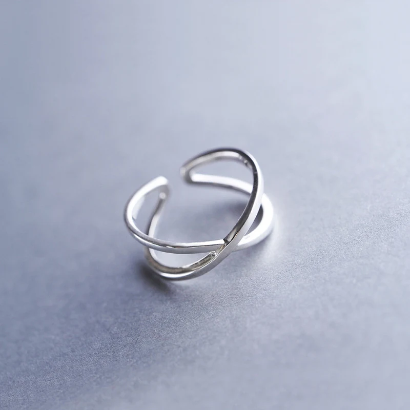 Женское кольцо с перекрестной линией простое из стерлингового серебра 925 пробы