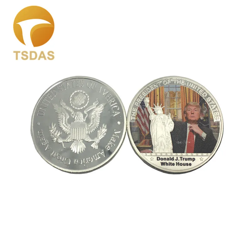 Круглая Посеребренная монета с гравировкой Американский 45 й президент Дональд