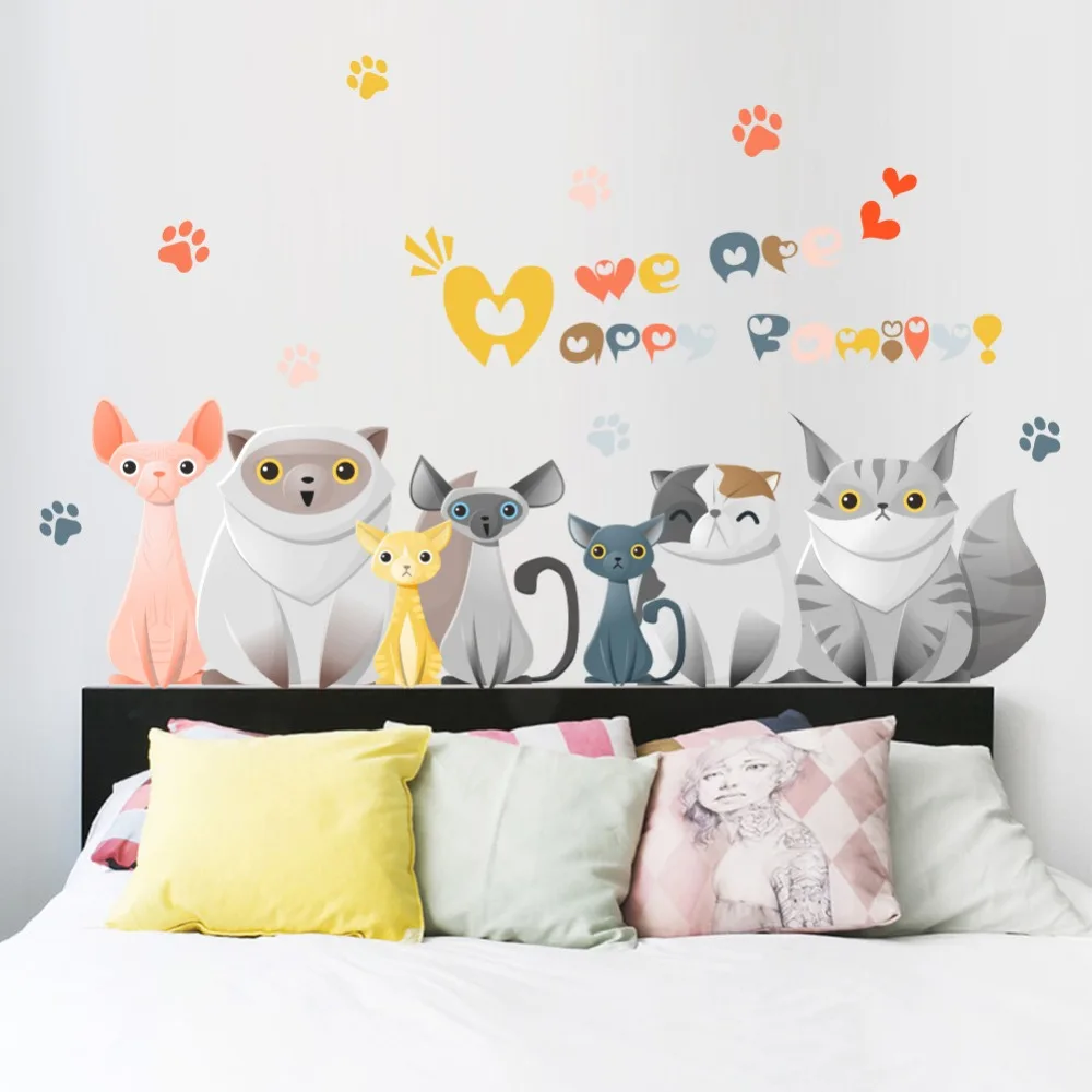 % 3d яркие кошки семейные лапы настенные наклейки для детской комнаты двери
