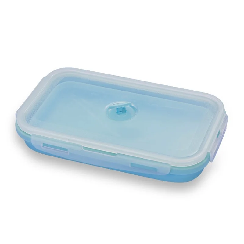 Силиконовый складной Ланч-бокс, контейнер для хранения еды, Bento BPA Free, Microwavable, портативный, для пикника, кемпинга, прямоугольная, открытая коробка